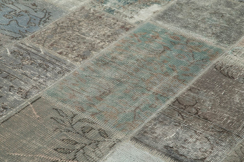 Kırk Yama Gri Patchwork Pamuk Yün El Dokuma Halısı 202x296 Agacan
