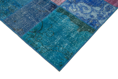 Kırk Yama Mavi Patchwork Pamuk Yün El Dokuma Halısı 202x300 Agacan