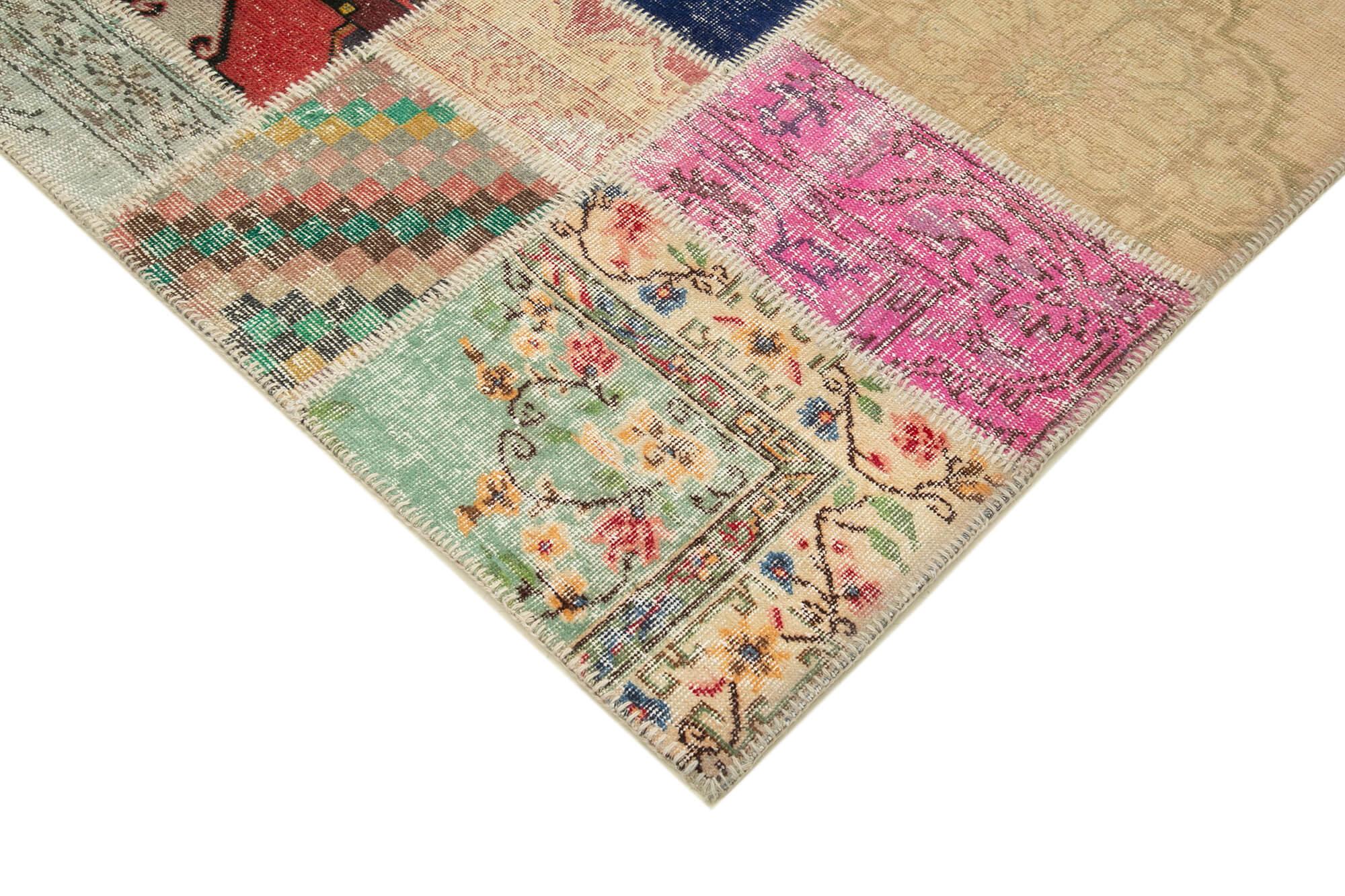 Kırk Yama Pembe Patchwork Pamuk Yün El Dokuma Halısı 203x292 Agacan