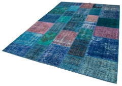 Kırk Yama Mavi Patchwork Pamuk Yün El Dokuma Halısı 203x300 Agacan