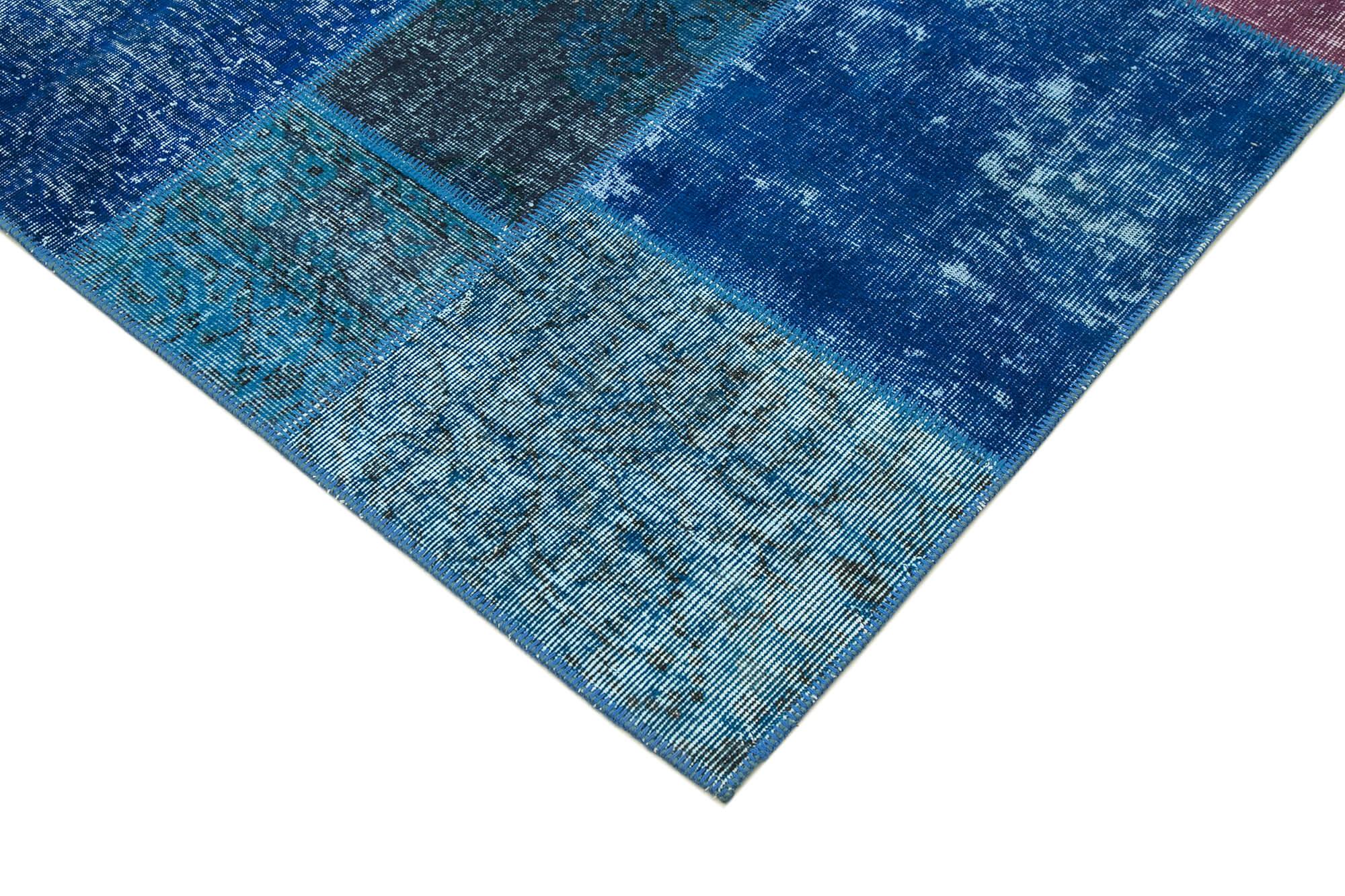 Kırk Yama Mavi Patchwork Pamuk Yün El Dokuma Halısı 203x300 Agacan