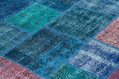 Kırk Yama Mavi Patchwork Pamuk Yün El Dokuma Halısı 203x300 Agacan