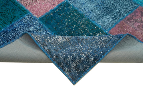 Kırk Yama Mavi Patchwork Pamuk Yün El Dokuma Halısı 203x300 Agacan