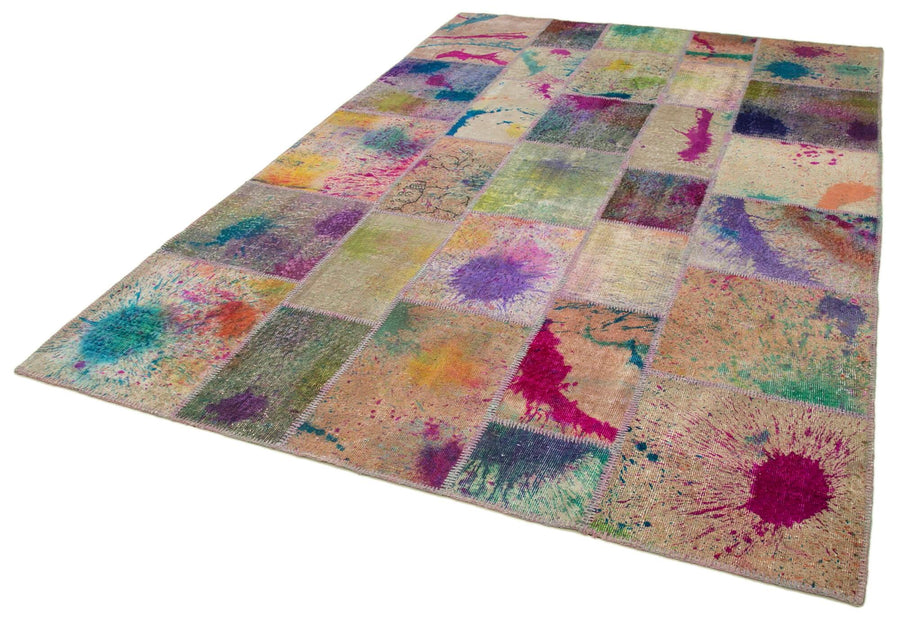 Kırk Yama Pembe Patchwork Pamuk Yün El Dokuma Halısı 204x300 Agacan