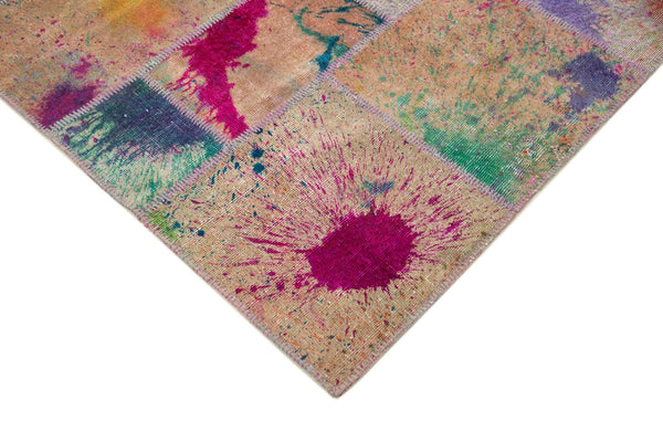 Kırk Yama Pembe Patchwork Pamuk Yün El Dokuma Halısı 204x300 Agacan