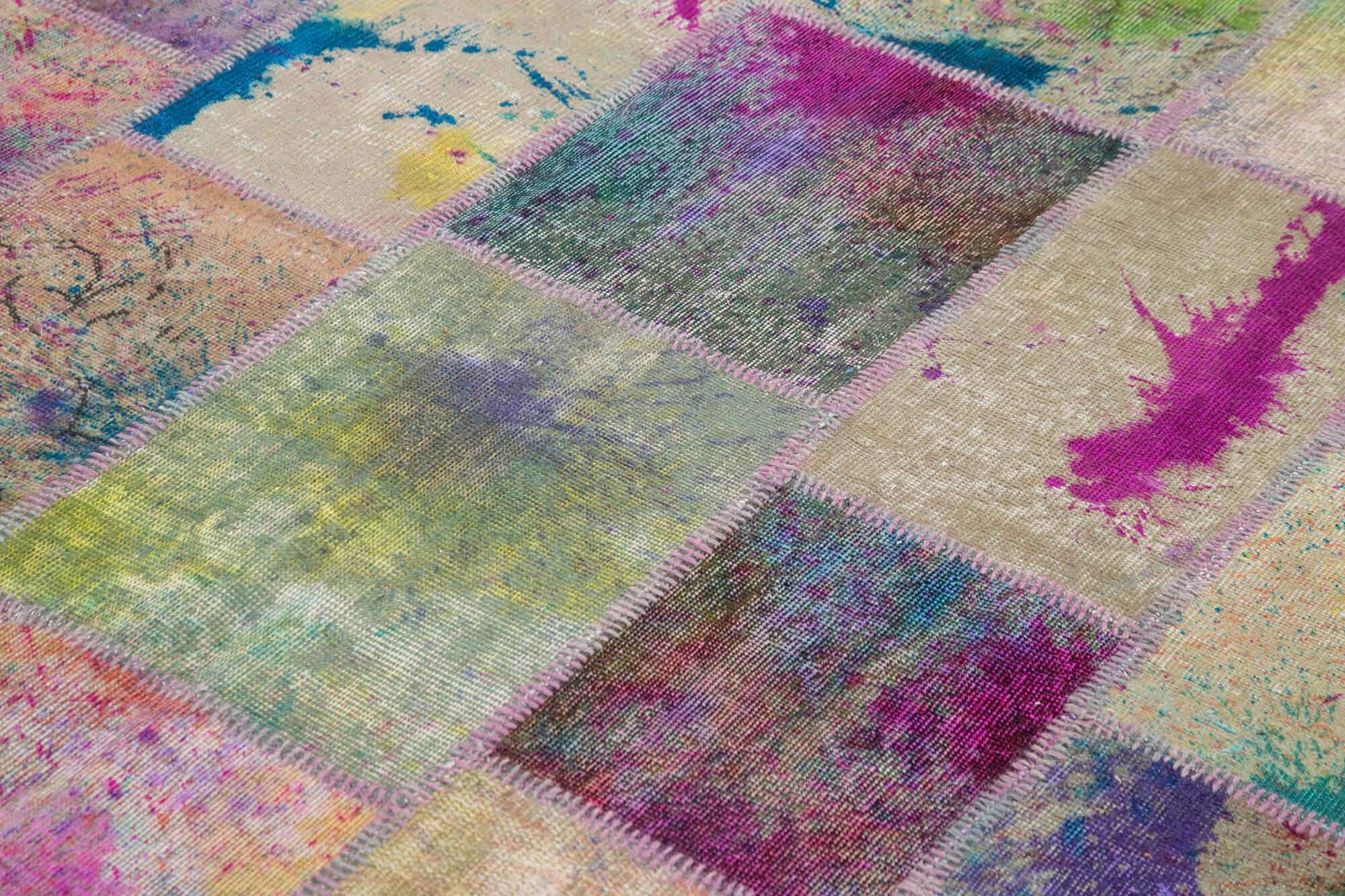 Kırk Yama Pembe Patchwork Pamuk Yün El Dokuma Halısı 204x300 Agacan