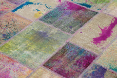 Kırk Yama Pembe Patchwork Pamuk Yün El Dokuma Halısı 204x300 Agacan