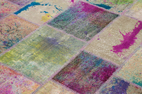 Kırk Yama Pembe Patchwork Pamuk Yün El Dokuma Halısı 204x300 Agacan