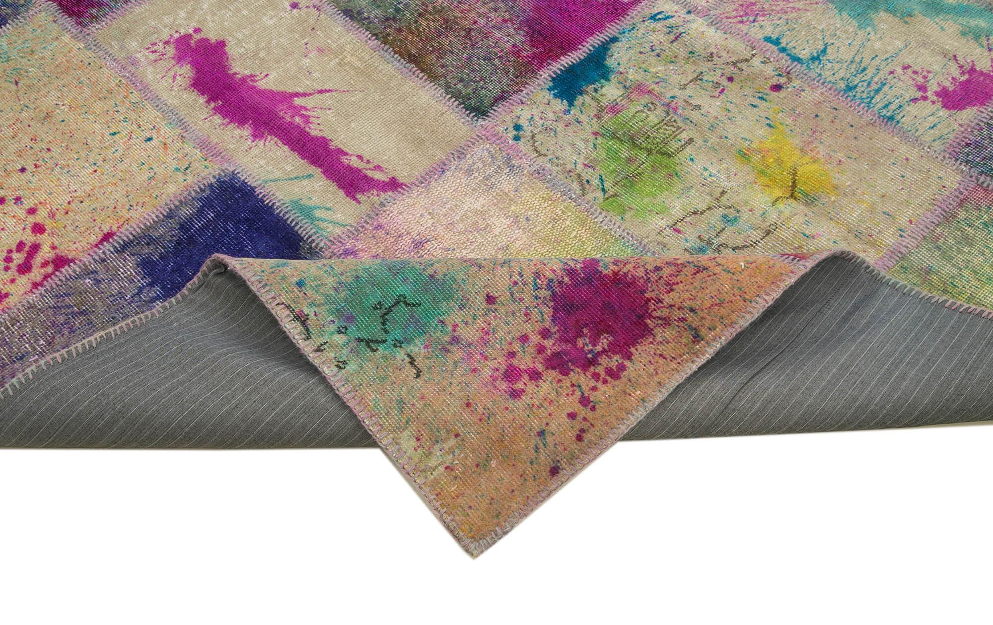 Kırk Yama Pembe Patchwork Pamuk Yün El Dokuma Halısı 204x300 Agacan