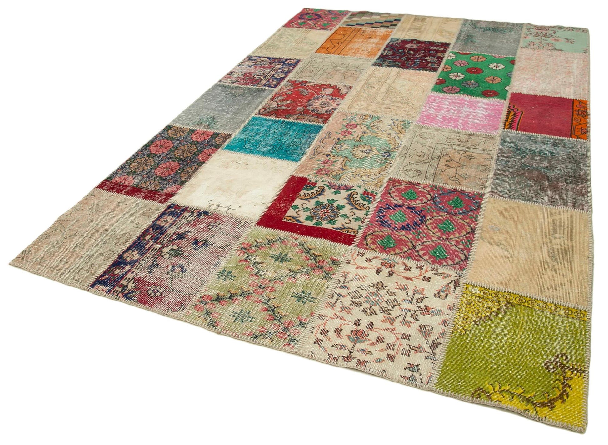 Kırk Yama Pembe Patchwork Pamuk Yün El Dokuma Halısı 198x305 Agacan
