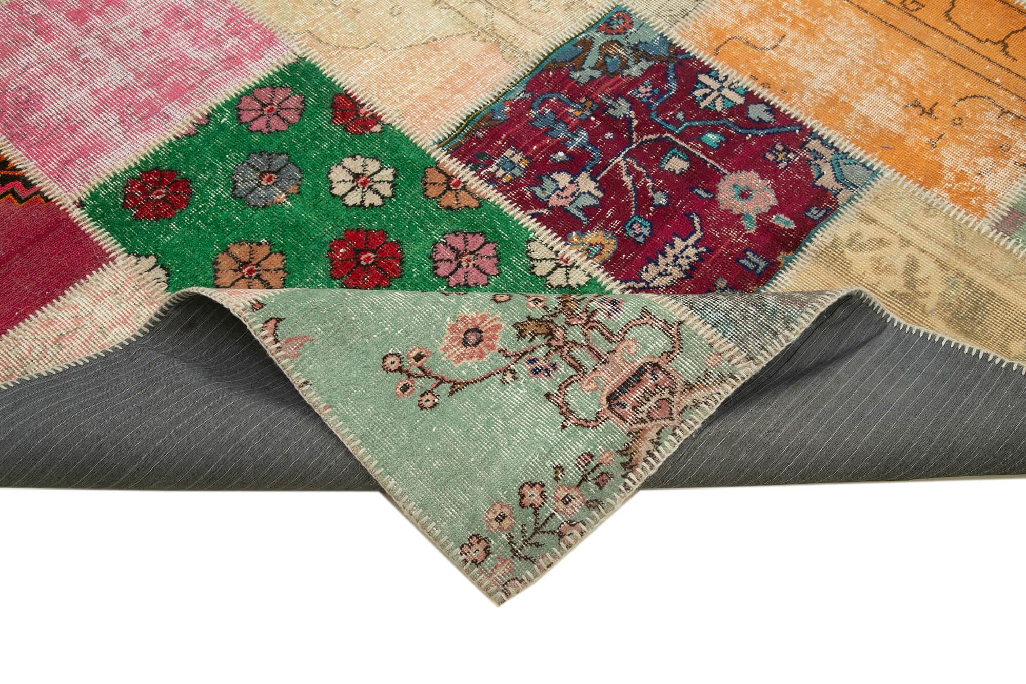 Kırk Yama Pembe Patchwork Pamuk Yün El Dokuma Halısı 198x305 Agacan