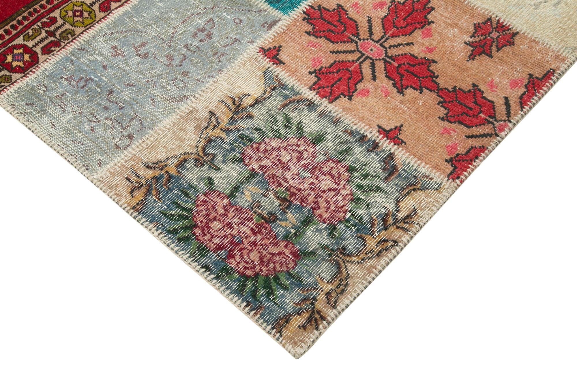 Kırk Yama Pembe Patchwork Pamuk Yün El Dokuma Halısı 204x296 Agacan