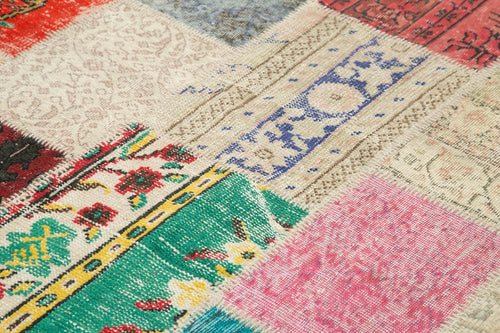 Kırk Yama Pembe Patchwork Pamuk Yün El Dokuma Halısı 204x296 Agacan