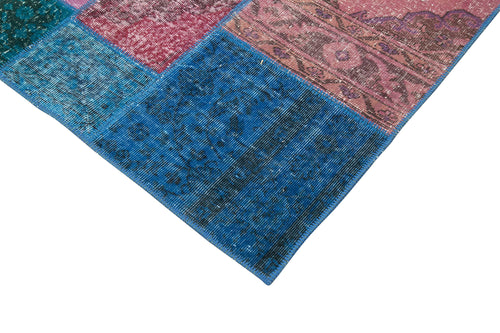 Kırk Yama Mavi Patchwork Pamuk Yün El Dokuma Halısı 202x300 Agacan