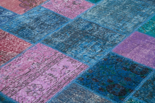 Kırk Yama Mavi Patchwork Pamuk Yün El Dokuma Halısı 202x300 Agacan