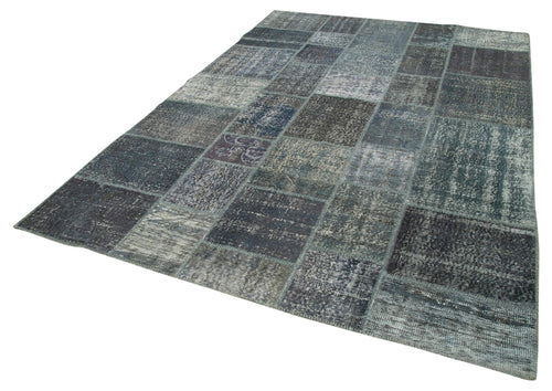 Kırk Yama Gri Patchwork Pamuk Yün El Dokuma Halısı 205x303 Agacan