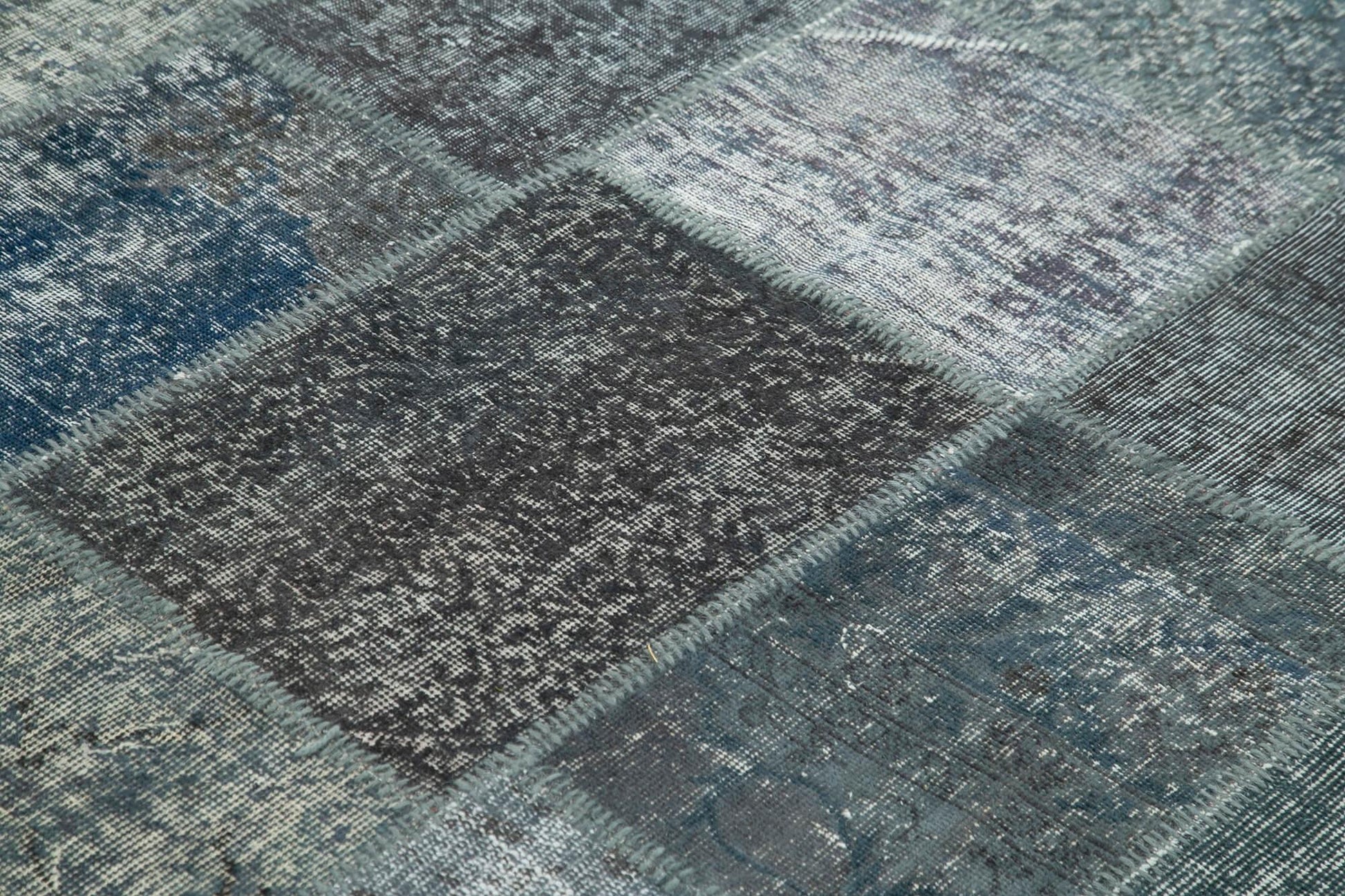 Kırk Yama Gri Patchwork Pamuk Yün El Dokuma Halısı 205x303 Agacan