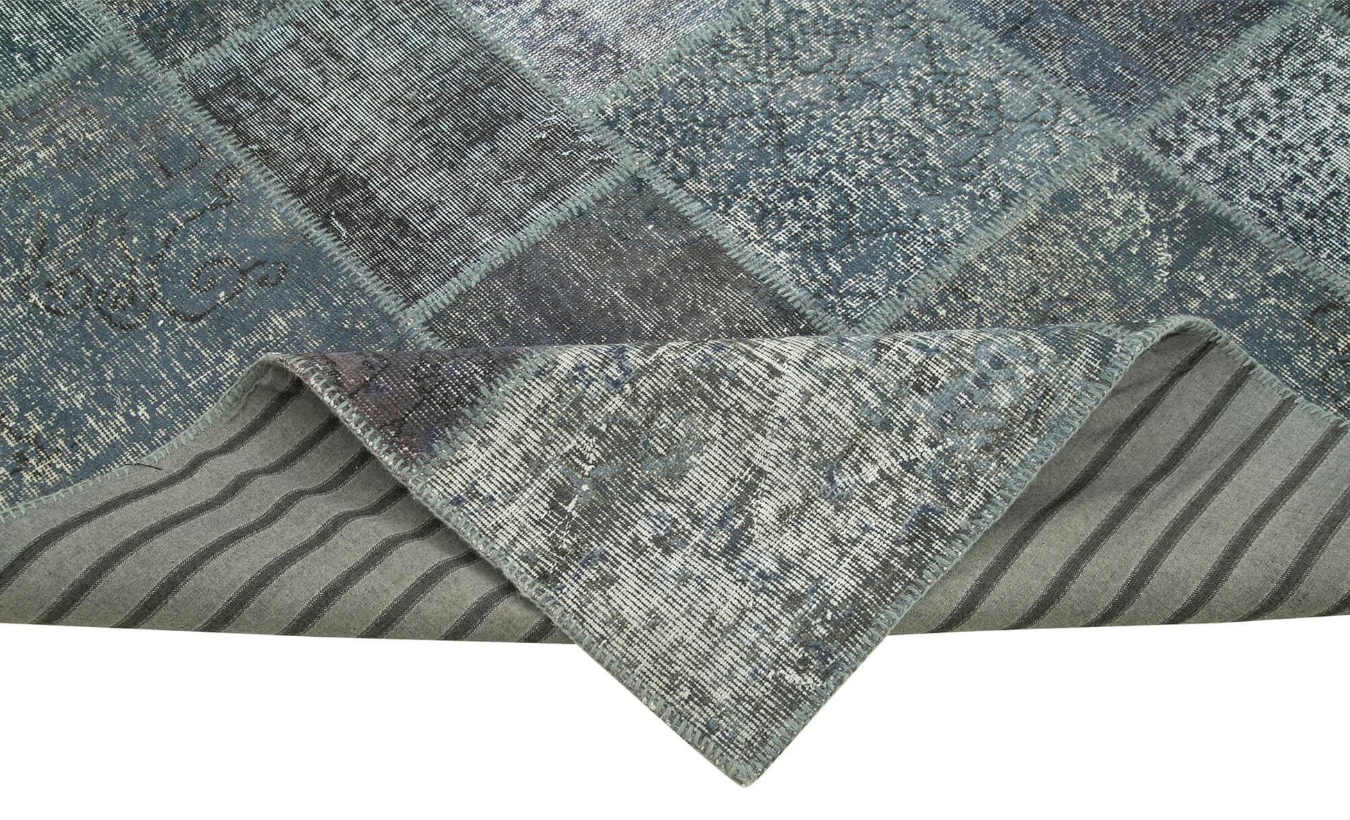 Kırk Yama Gri Patchwork Pamuk Yün El Dokuma Halısı 205x303 Agacan