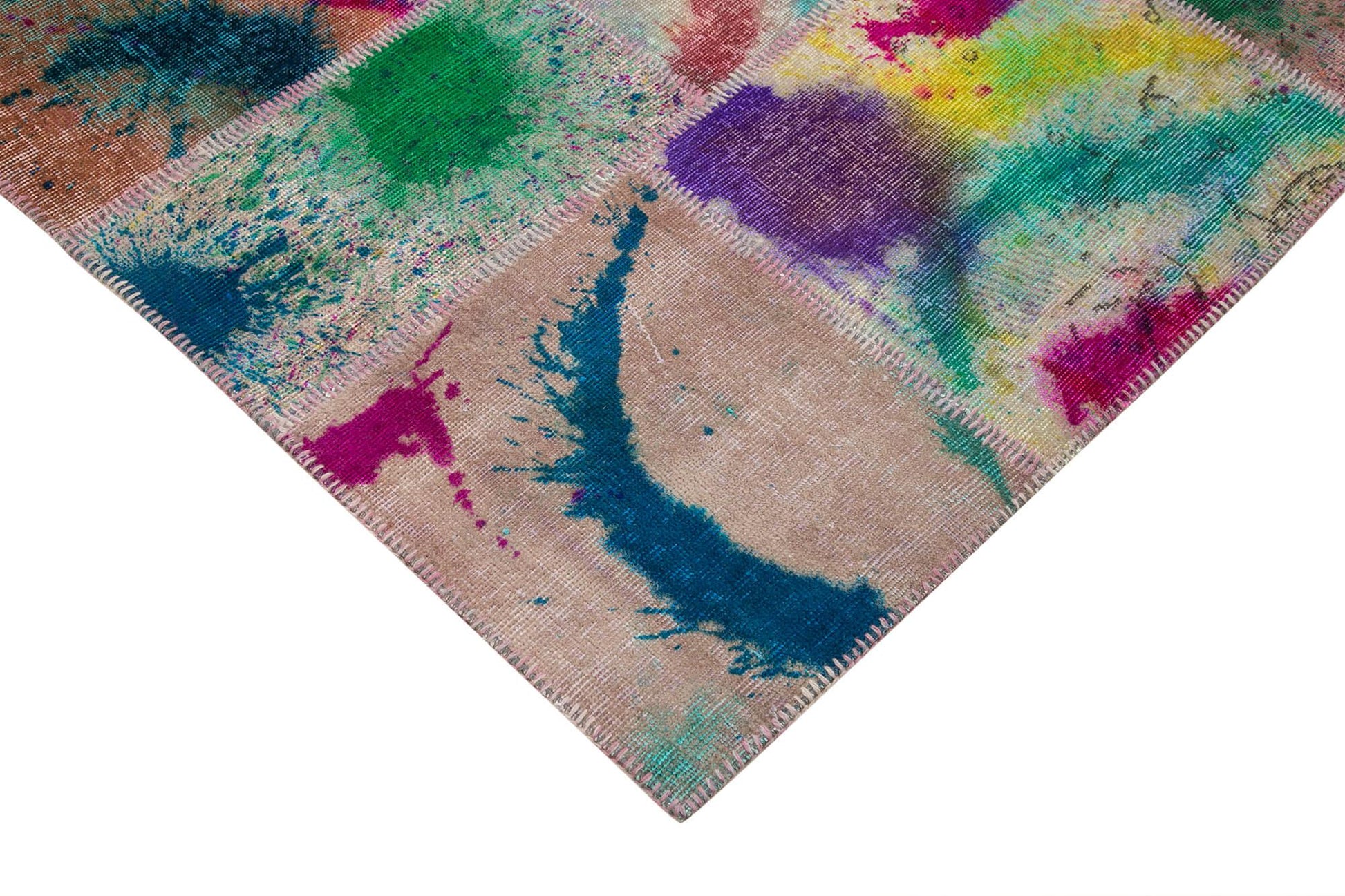 Kırk Yama Pembe Patchwork Pamuk Yün El Dokuma Halısı 203x297 Agacan
