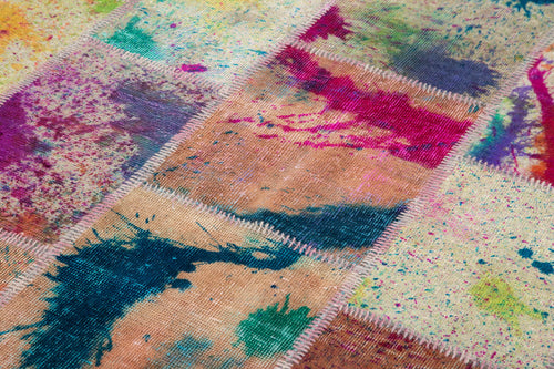 Kırk Yama Pembe Patchwork Pamuk Yün El Dokuma Halısı 203x297 Agacan