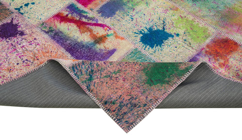 Kırk Yama Pembe Patchwork Pamuk Yün El Dokuma Halısı 203x297 Agacan