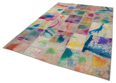 Kırk Yama Pembe Patchwork Pamuk Yün El Dokuma Halısı 206x302 Agacan