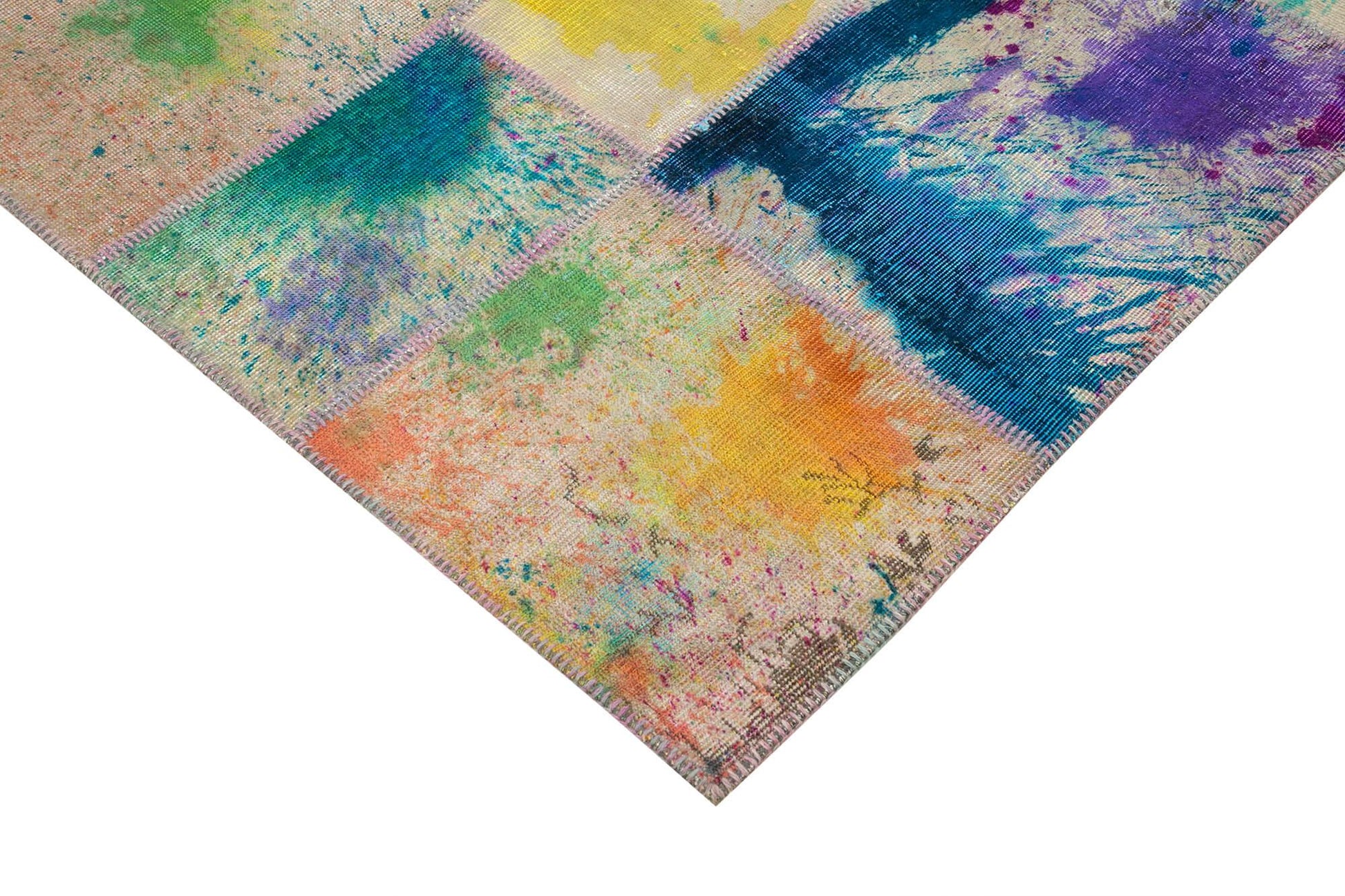 Kırk Yama Pembe Patchwork Pamuk Yün El Dokuma Halısı 206x302 Agacan