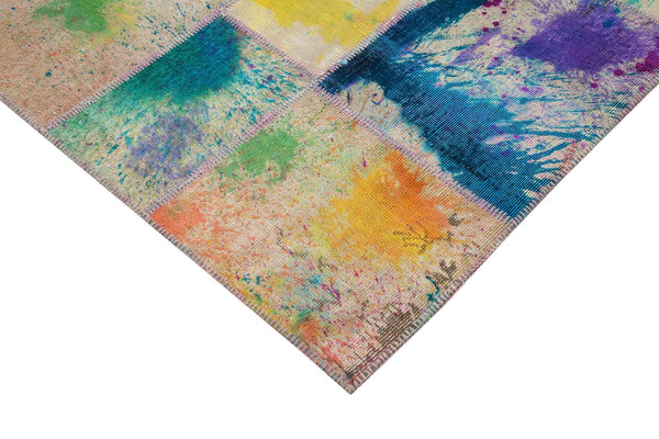 Kırk Yama Pembe Patchwork Pamuk Yün El Dokuma Halısı 206x302 Agacan