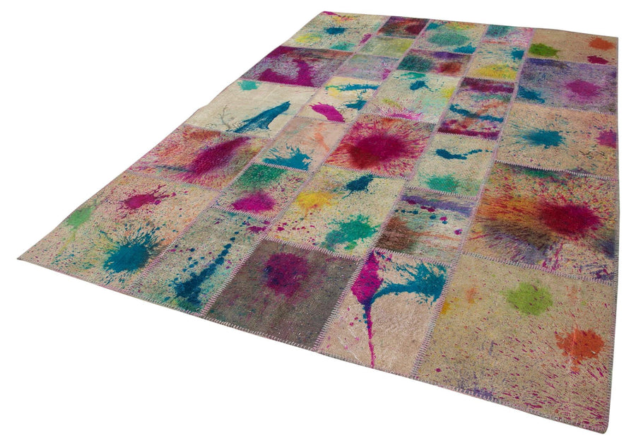Kırk Yama Pembe Patchwork Pamuk Yün El Dokuma Halısı 204x298 Agacan