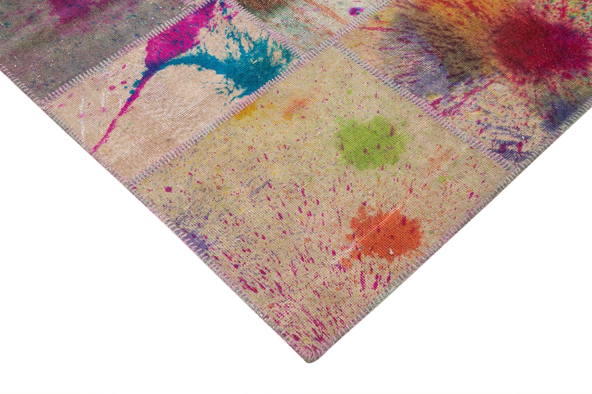 Kırk Yama Pembe Patchwork Pamuk Yün El Dokuma Halısı 204x298 Agacan