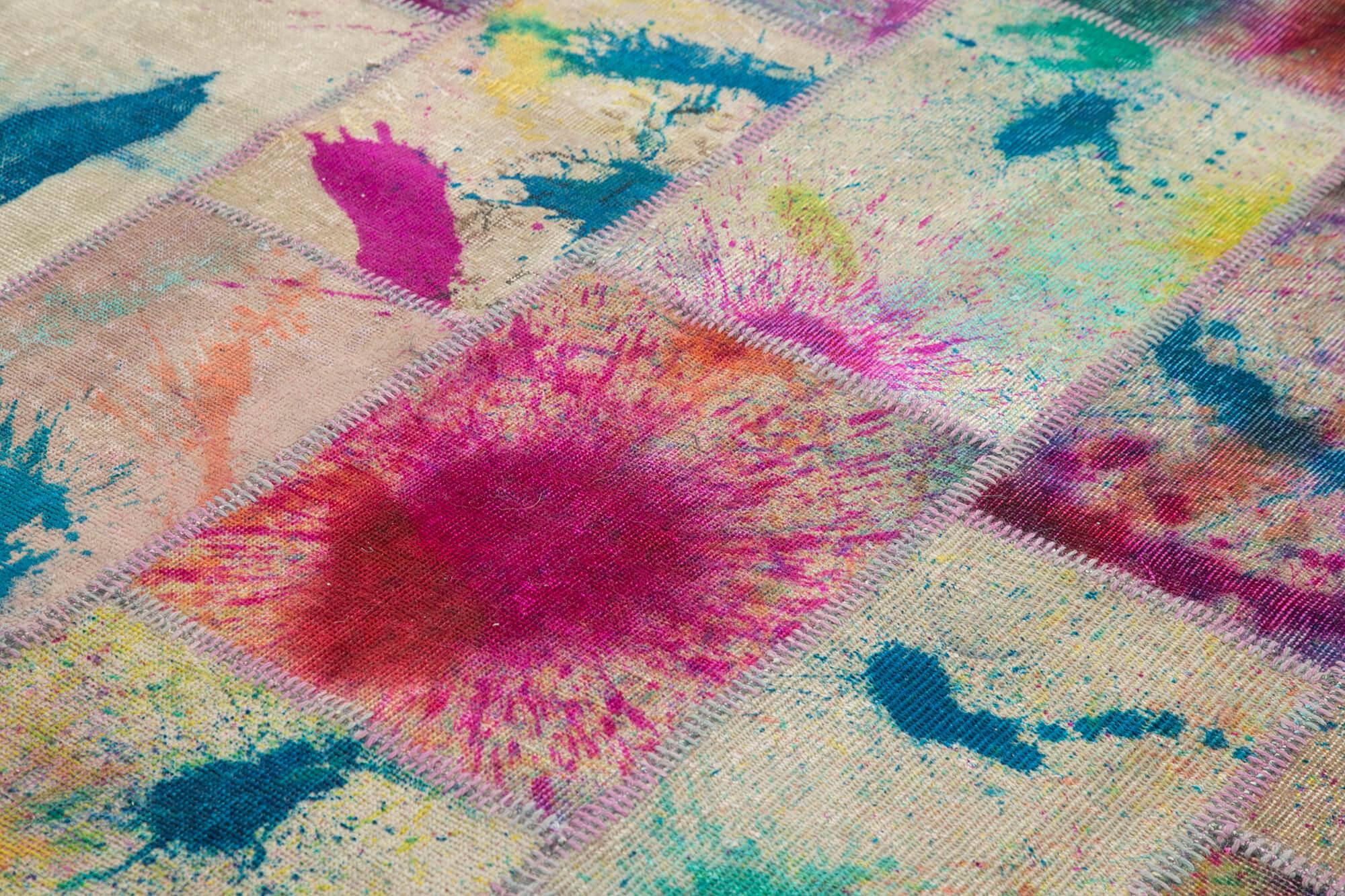 Kırk Yama Pembe Patchwork Pamuk Yün El Dokuma Halısı 204x298 Agacan