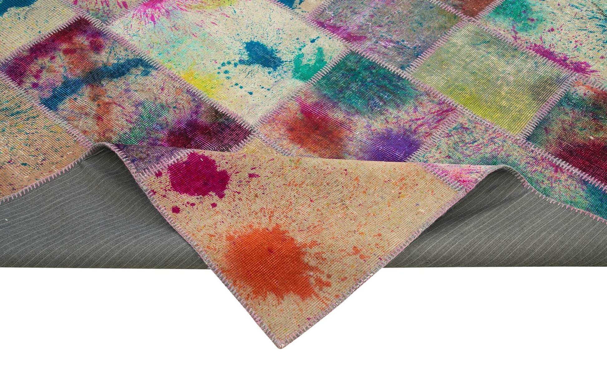 Kırk Yama Pembe Patchwork Pamuk Yün El Dokuma Halısı 204x298 Agacan