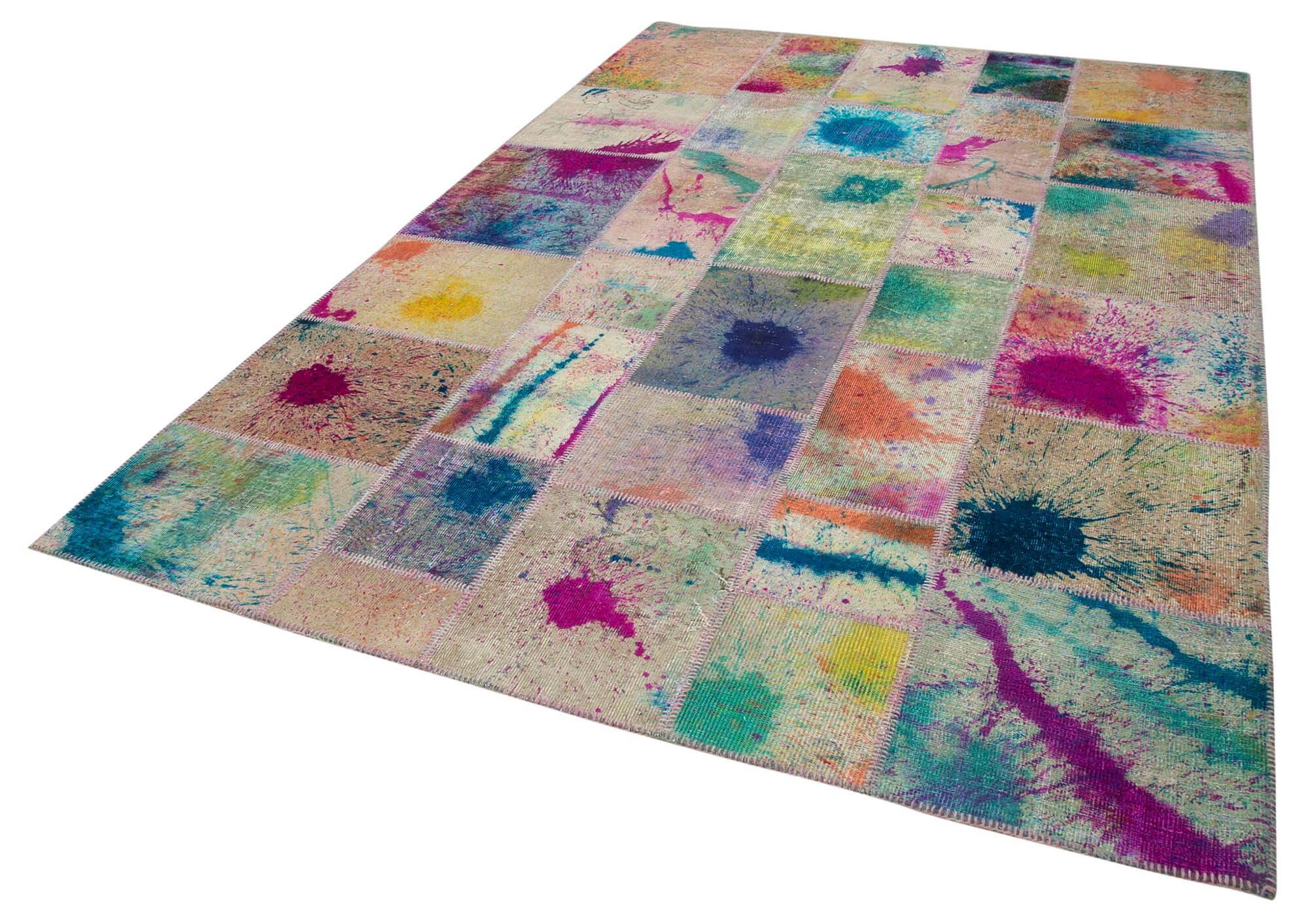 Kırk Yama Pembe Patchwork Pamuk Yün El Dokuma Halısı 206x305 Agacan
