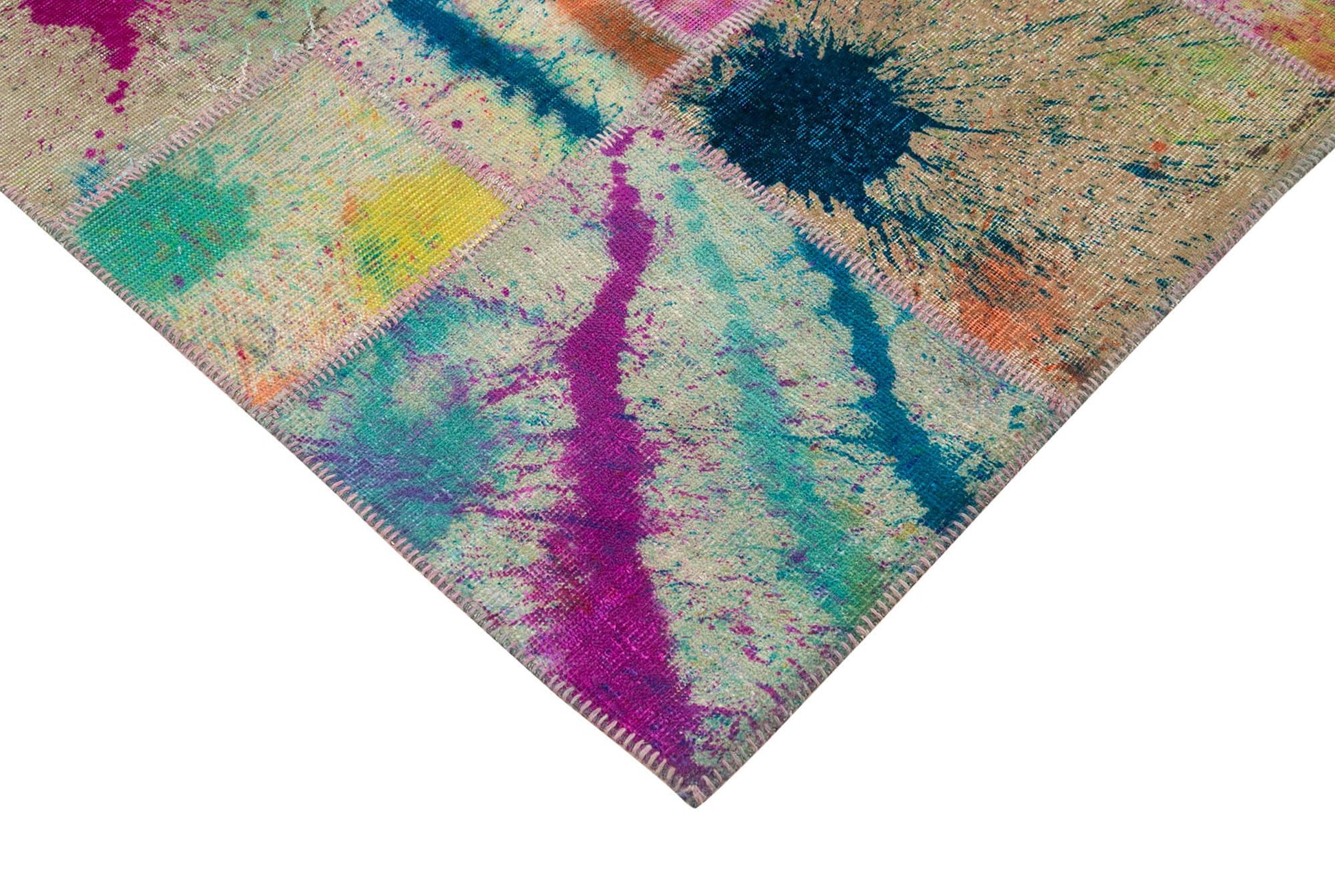 Kırk Yama Pembe Patchwork Pamuk Yün El Dokuma Halısı 206x305 Agacan