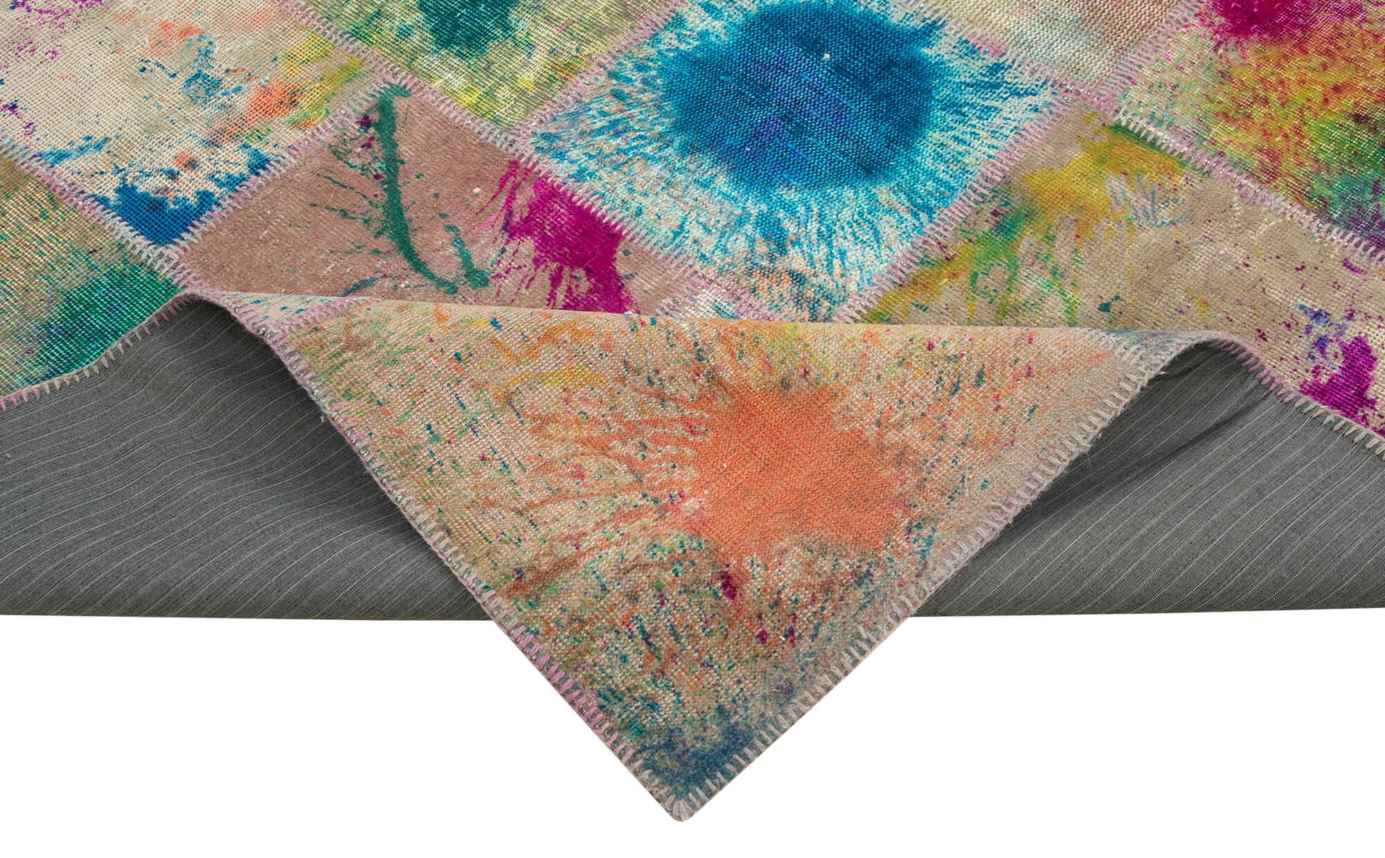 Kırk Yama Pembe Patchwork Pamuk Yün El Dokuma Halısı 206x305 Agacan
