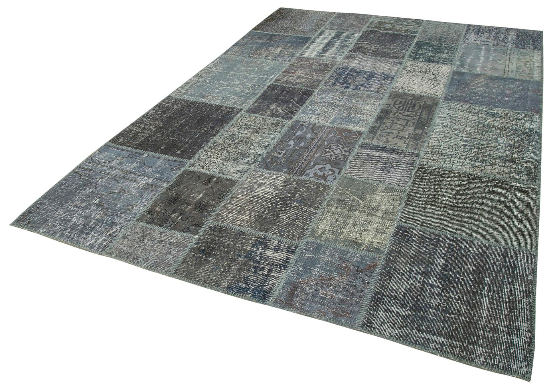 Kırk Yama Gri Patchwork Pamuk Yün El Dokuma Halısı 205x302 Agacan