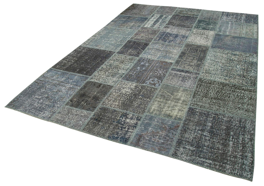 Kırk Yama Gri Patchwork Pamuk Yün El Dokuma Halısı 205x302 Agacan