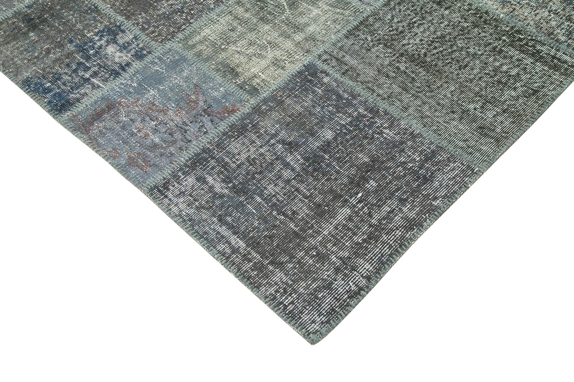 Kırk Yama Gri Patchwork Pamuk Yün El Dokuma Halısı 205x302 Agacan