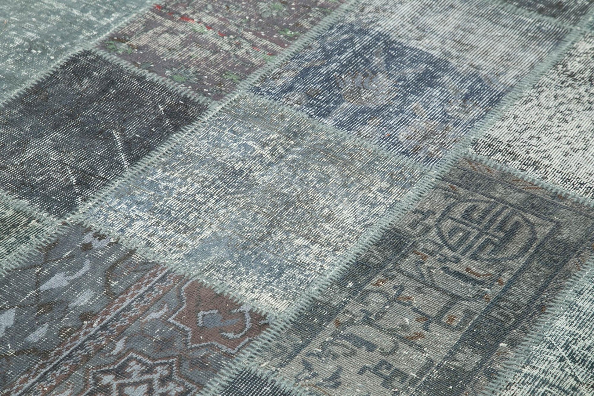 Kırk Yama Gri Patchwork Pamuk Yün El Dokuma Halısı 205x302 Agacan