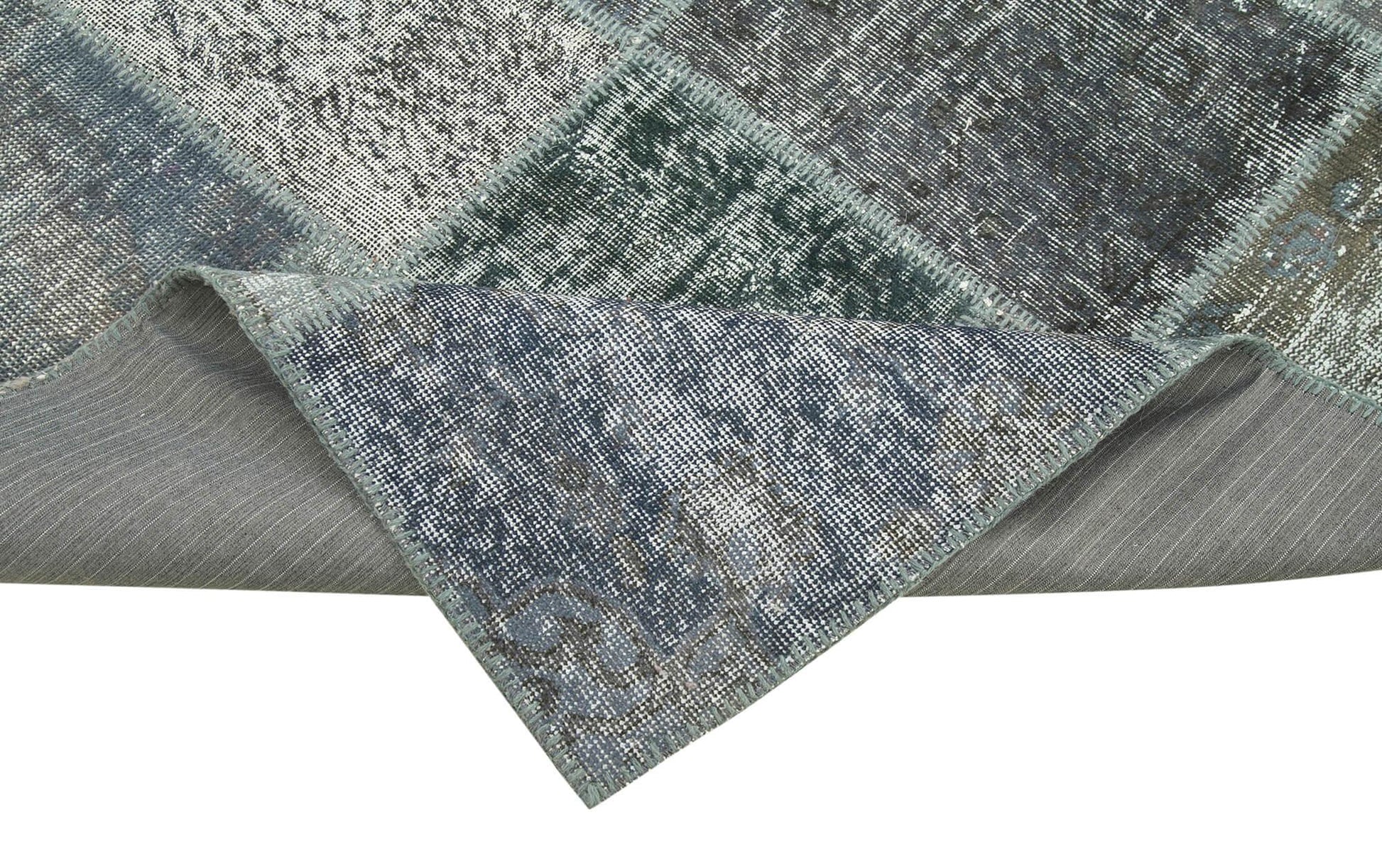 Kırk Yama Gri Patchwork Pamuk Yün El Dokuma Halısı 205x302 Agacan