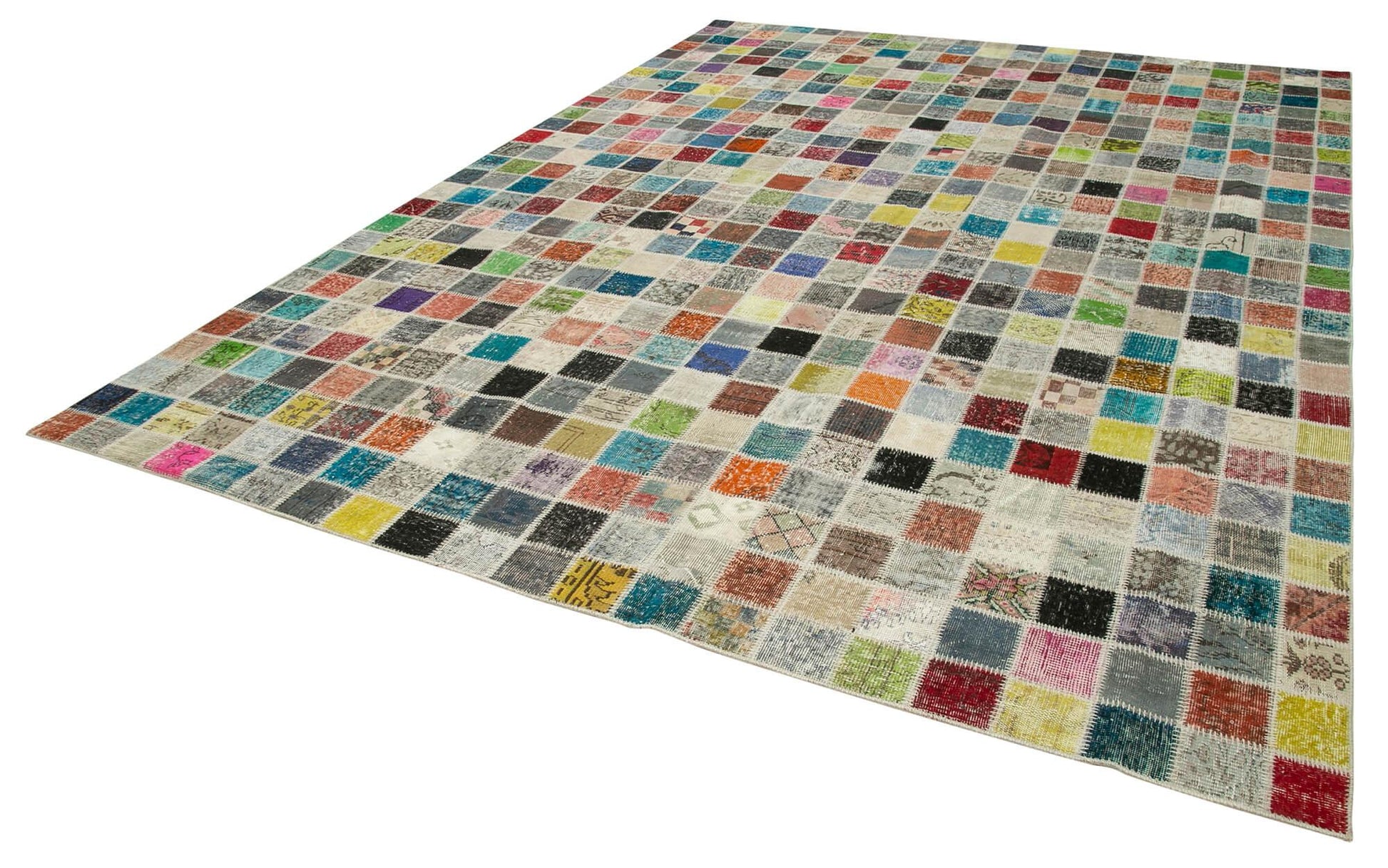 Kırk Yama Pembe Patchwork Pamuk Yün El Dokuma Halısı 300x408 Agacan