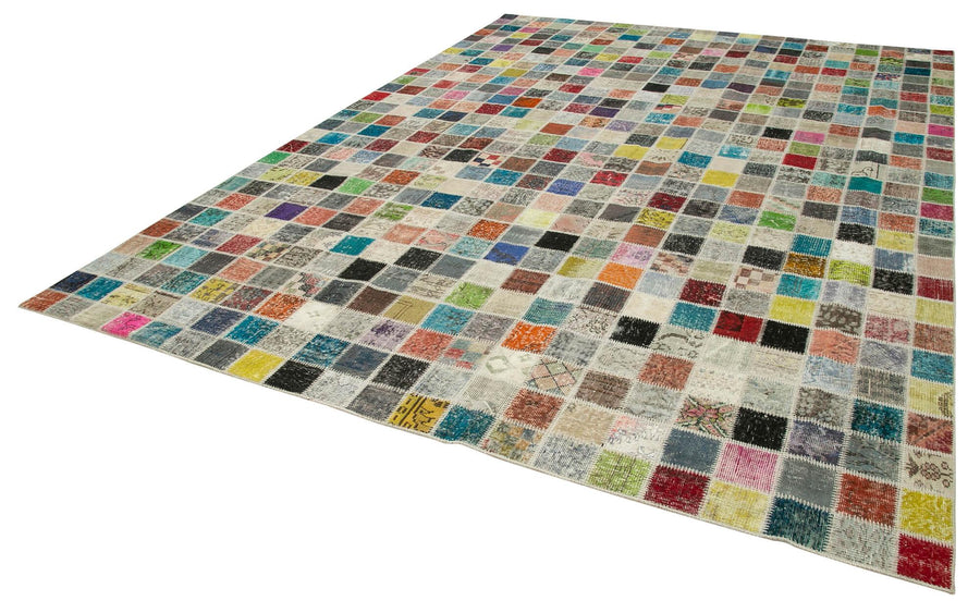 Kırk Yama Pembe Patchwork Pamuk Yün El Dokuma Halısı 300x408 Agacan