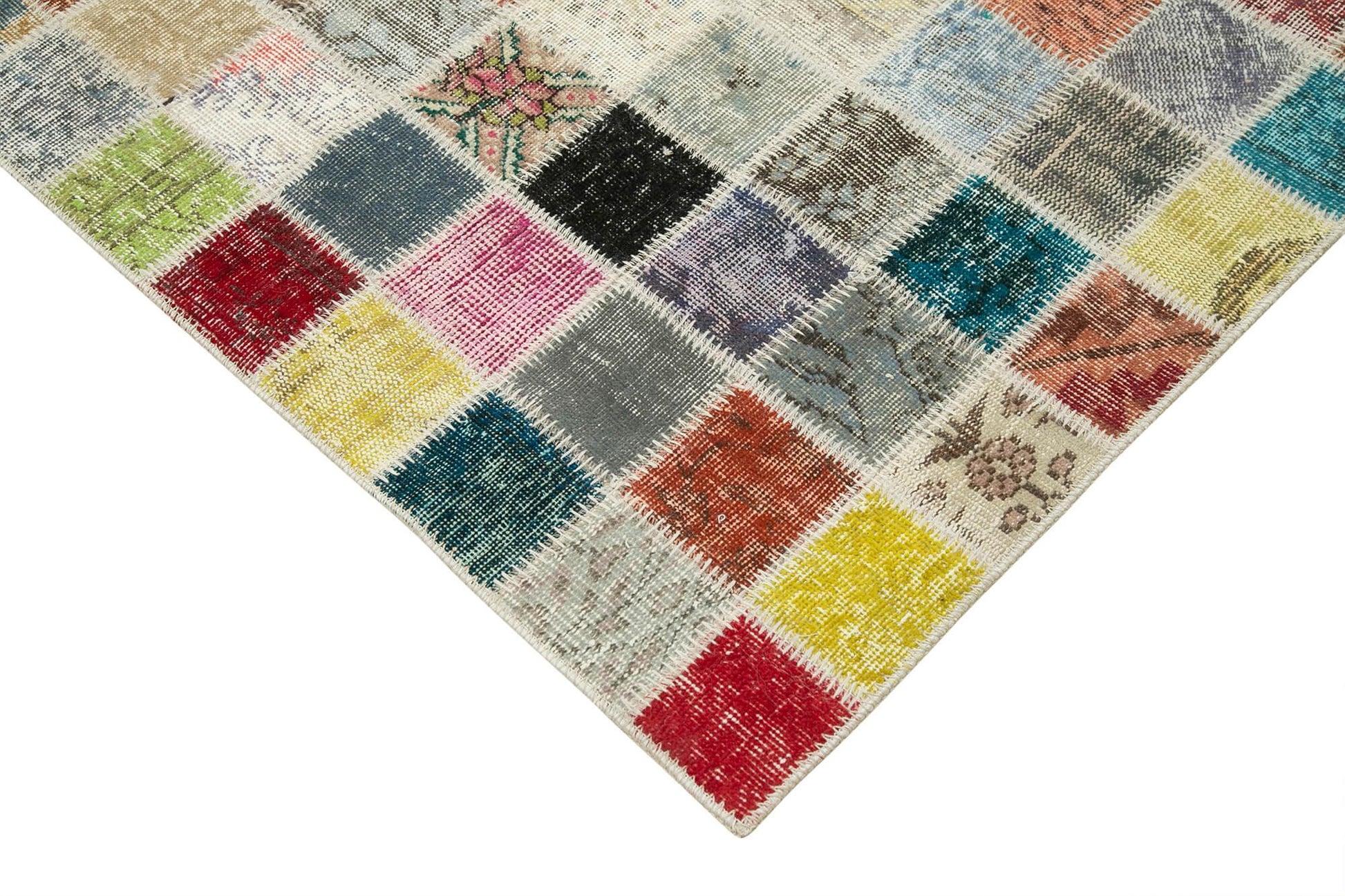 Kırk Yama Pembe Patchwork Pamuk Yün El Dokuma Halısı 300x408 Agacan