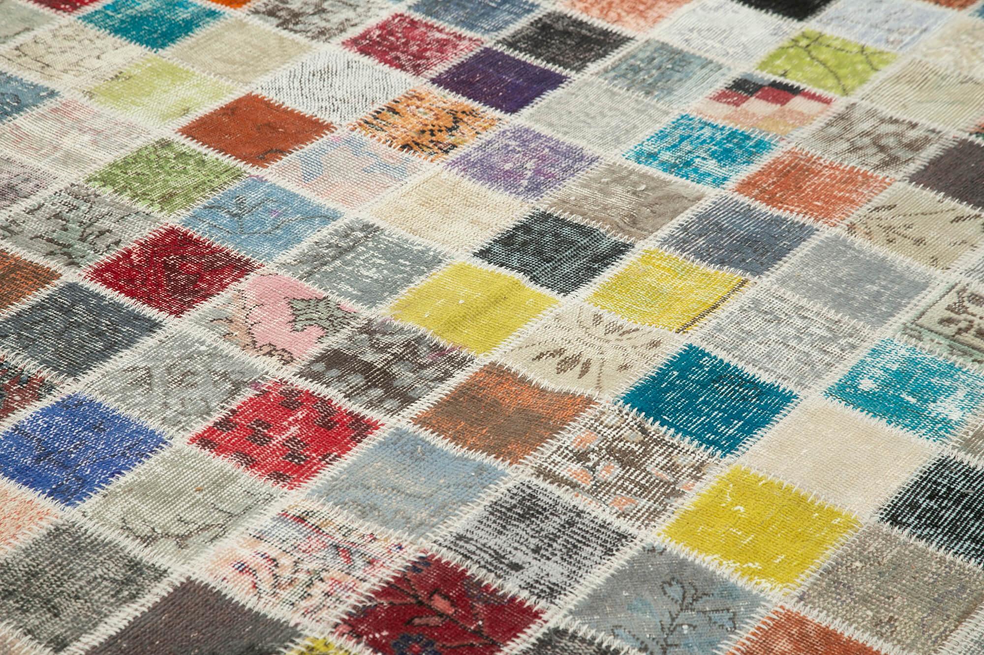 Kırk Yama Pembe Patchwork Pamuk Yün El Dokuma Halısı 300x408 Agacan