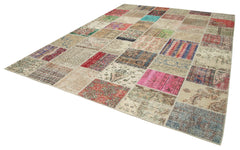 Kırk Yama Bej Patchwork Pamuk Yün El Dokuma Halısı 303x403 Agacan