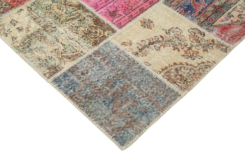 Kırk Yama Bej Patchwork Pamuk Yün El Dokuma Halısı 303x403 Agacan