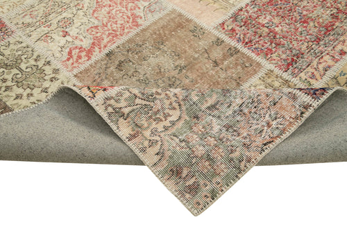 Kırk Yama Bej Patchwork Pamuk Yün El Dokuma Halısı 303x403 Agacan