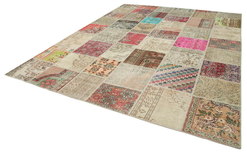 Kırk Yama Bej Patchwork Pamuk Yün El Dokuma Halısı 303x402 Agacan