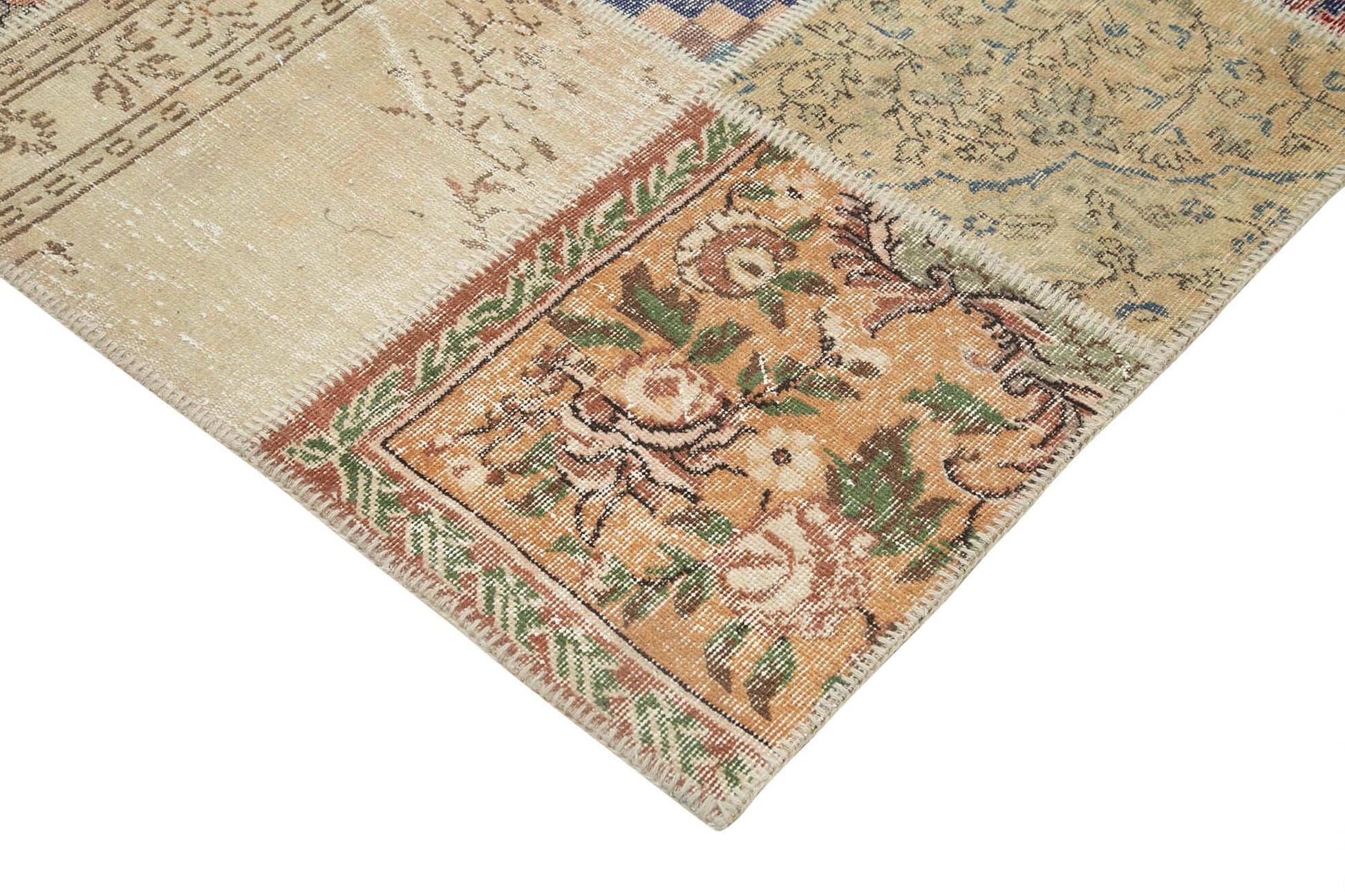 Kırk Yama Bej Patchwork Pamuk Yün El Dokuma Halısı 303x402 Agacan