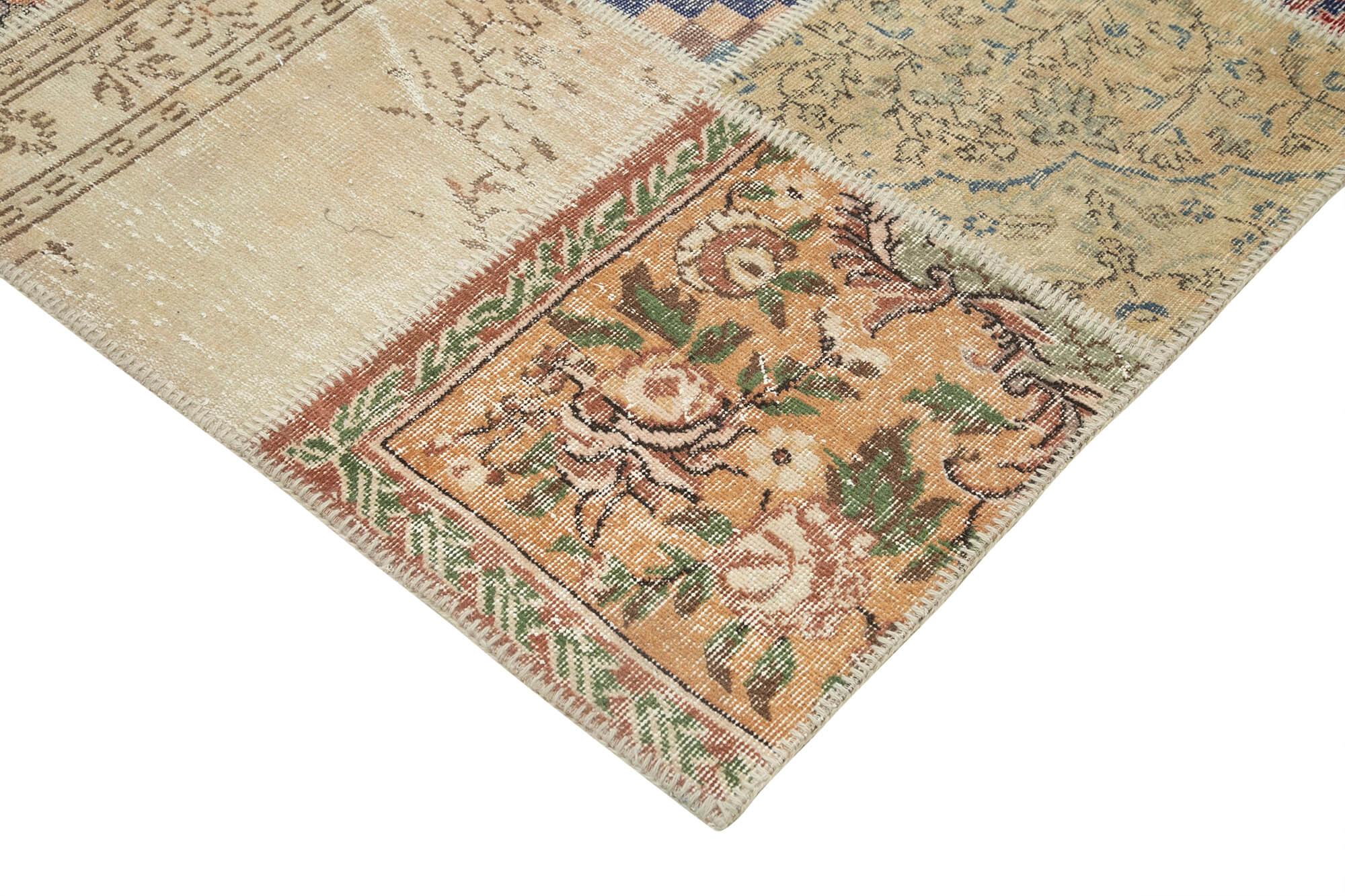 Kırk Yama Bej Patchwork Pamuk Yün El Dokuma Halısı 303x402 Agacan